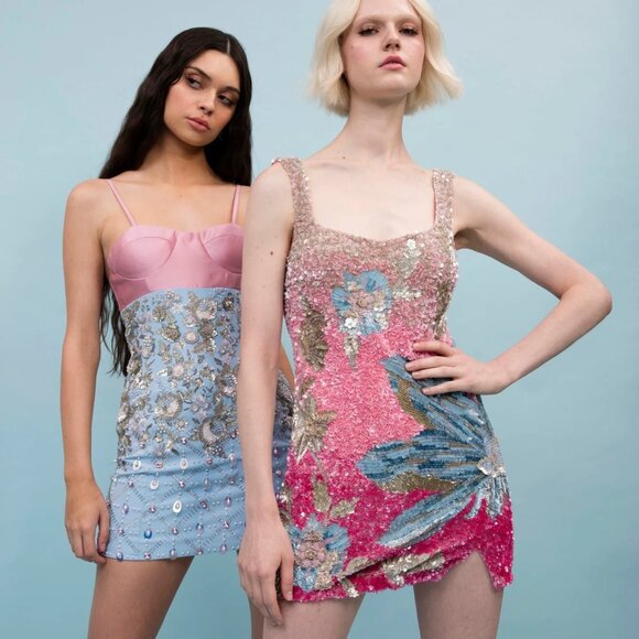 LA FUORI Fleur Oasis Mini Dress in Pink Ombre Small New Womens Sequin - Picture 15 of 16